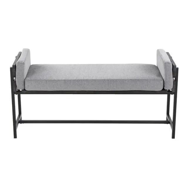 Alt view image 5 of 5 - 18" Bench with Black Metal, Grey Wood and Light Grey Fabric