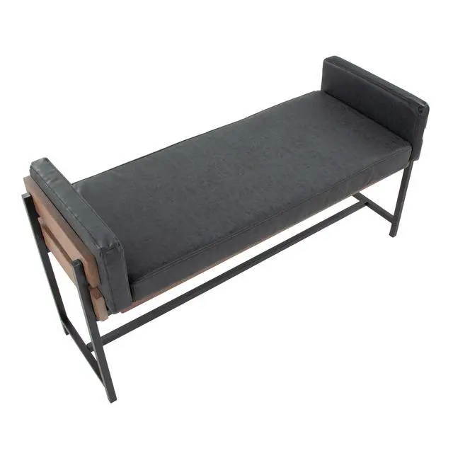 Alt view image 5 of 5 - 18" Bench with Black Metal, Brown Wood and Black Faux Leather
