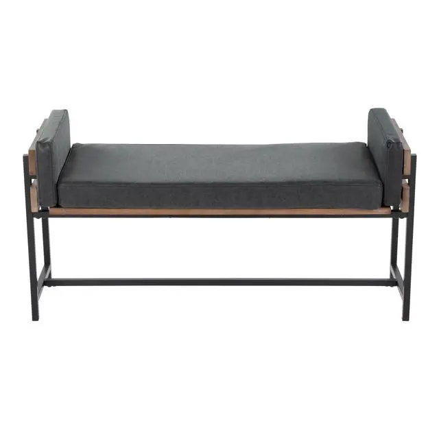 Alt view image 4 of 5 - 18" Bench with Black Metal, Brown Wood and Black Faux Leather