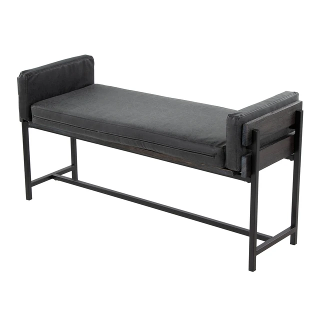 Alt view image 3 of 5 - 18" Bench with Black Metal, Grey Wood and Black Faux Leather