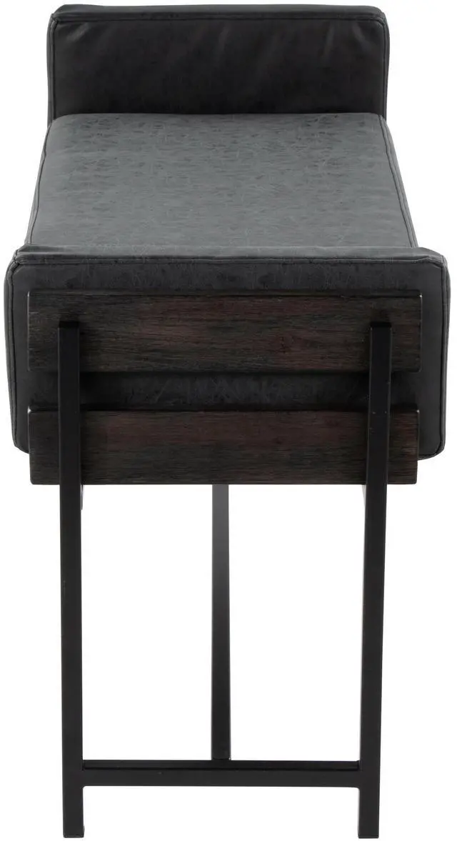 Alt view image 2 of 5 - 18" Bench with Black Metal, Grey Wood and Black Faux Leather