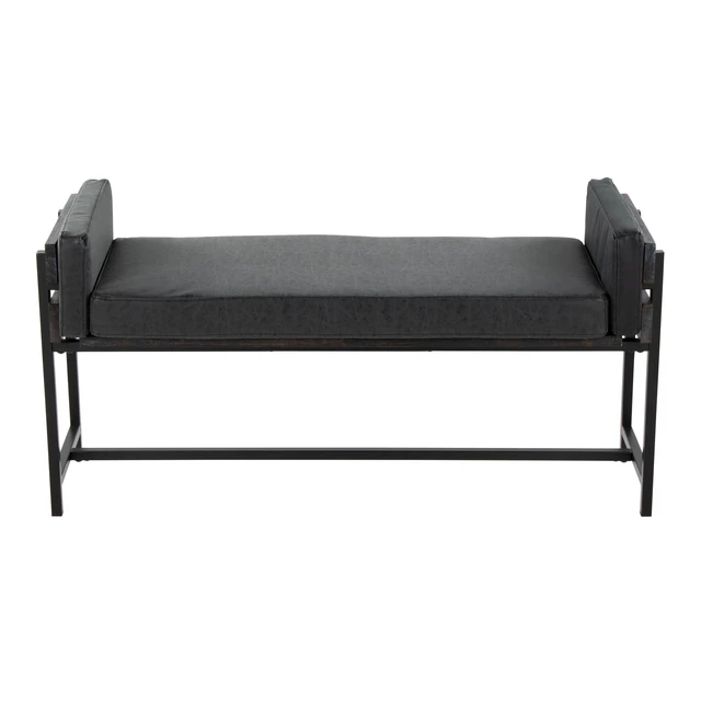 Alt view image 4 of 5 - 18" Bench with Black Metal, Grey Wood and Black Faux Leather