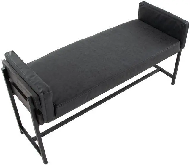 Alt view image 5 of 5 - 18" Bench with Black Metal, Grey Wood and Black Faux Leather