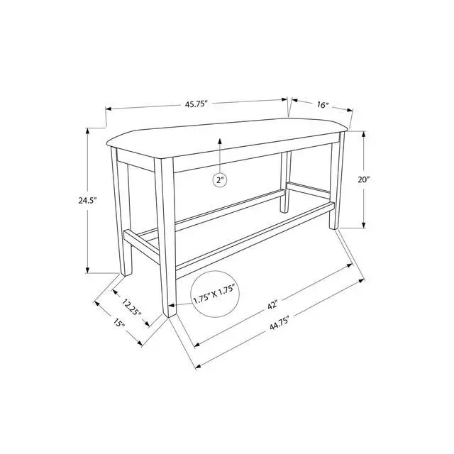 Alt view image 3 of 5 - Bench, 42" Rectangular, Dining Room, Kitchen, Upholstered, Wood, Transitional