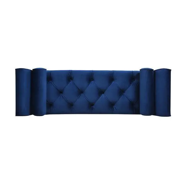 Alt view image 7 of 7 - Alma Tufted Flared Arm Entryway Bench, Navy Blue Velvet
