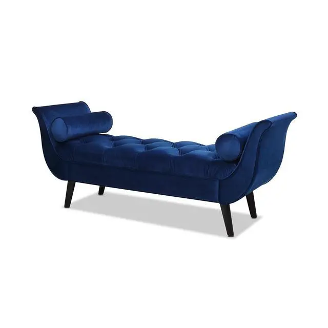 Alt view image 5 of 7 - Alma Tufted Flared Arm Entryway Bench, Navy Blue Velvet