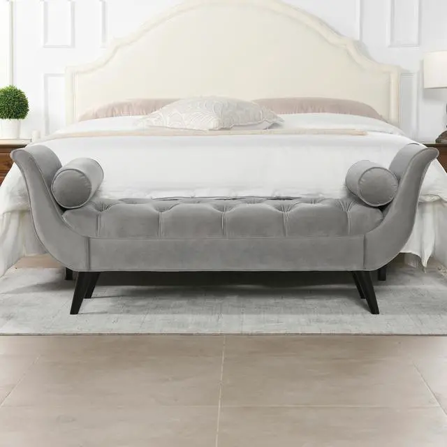 Alt view image 5 of 7 - Alma Tufted Flared Arm Entryway Bench, Opal Grey Velvet