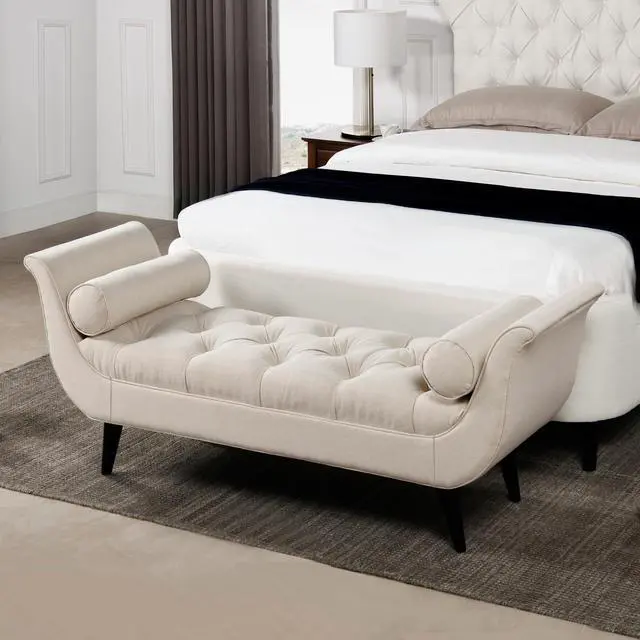 Alt view image 4 of 7 - Alma Tufted Flared Arm Entryway Bench, Sky Neutral Beige Polyester