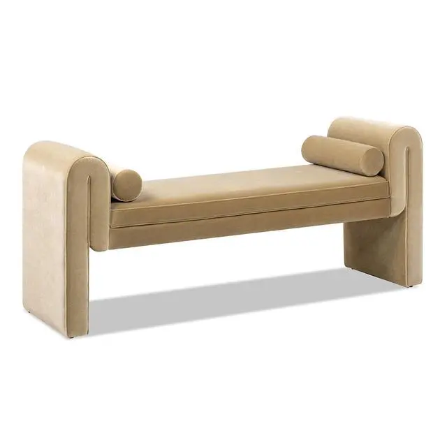 Alt view image 2 of 7 - Mason 60.5" Arched Arm Bench with Bolster Pillows, Camel Brown Beige Performance Velvet