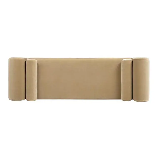Alt view image 4 of 7 - Mason 60.5" Arched Arm Bench with Bolster Pillows, Camel Brown Beige Performance Velvet