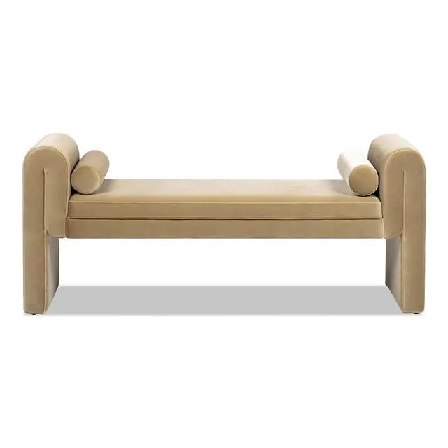 Alt view image 6 of 7 - Mason 60.5" Arched Arm Bench with Bolster Pillows, Camel Brown Beige Performance Velvet