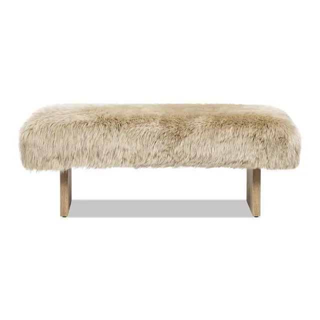 Alt view image 4 of 7 - Leda 49" Sheepskin Fur Rectangular Accent Bench, Natural Blonde Genuine Fur