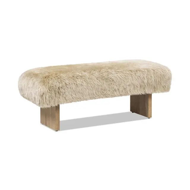 Alt view image 3 of 7 - Leda 49" Sheepskin Fur Rectangular Accent Bench, Natural Blonde Genuine Fur