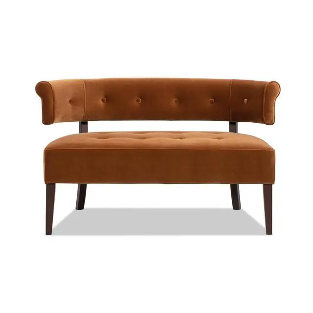 Alt view image 6 of 7 - Jared Roll Arm Tufted Bench Settee, Burnt Orange Performance Velvet