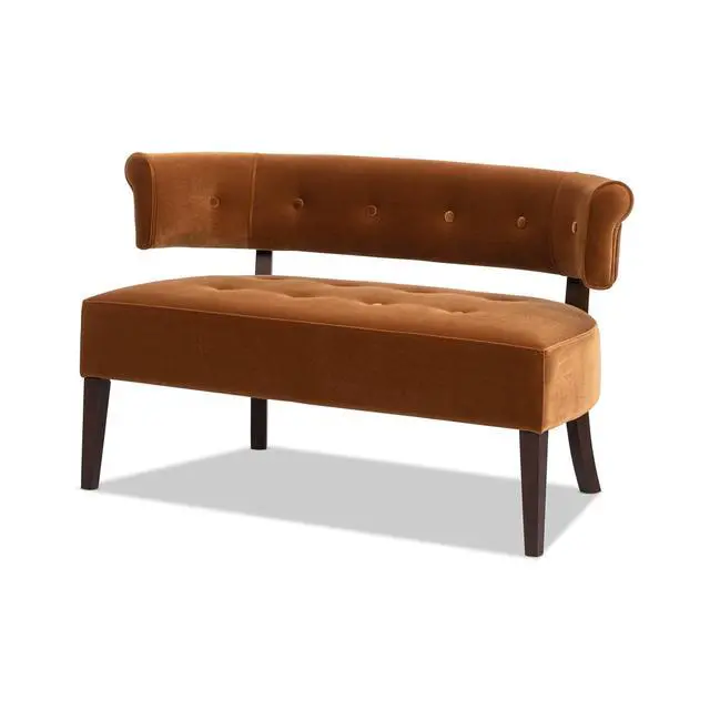 Alt view image 4 of 7 - Jared Roll Arm Tufted Bench Settee, Burnt Orange Performance Velvet