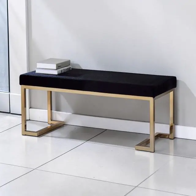 Alt view image 2 of 6 - Boice Black Fabric & Champagne Finish Bench
