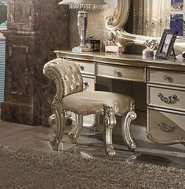 Main image of Vendome Fabric, Gold Patina & Bone Finish Vanity Stool