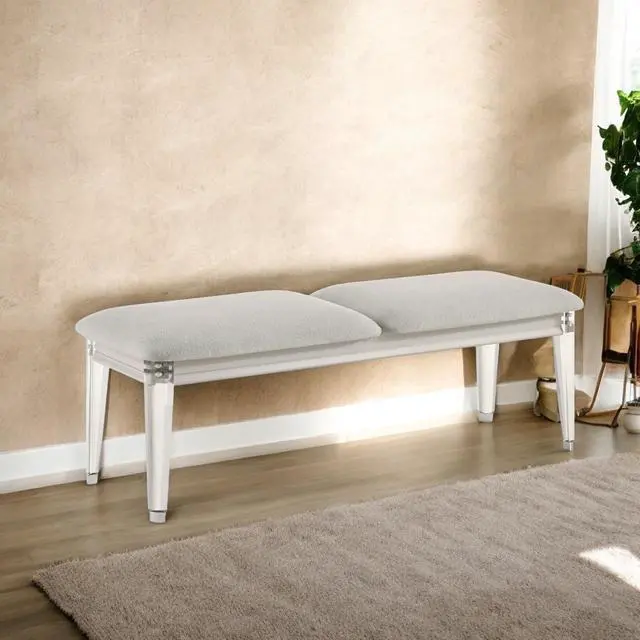 Main image of Laveda Light Gray Boucle & Pearl White Finish Bench