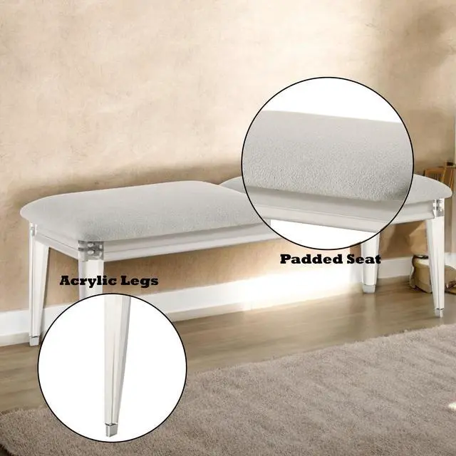 Alt view image 2 of 4 - Laveda Light Gray Boucle & Pearl White Finish Bench