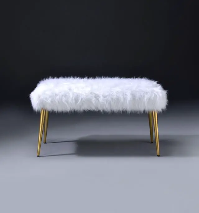 Main image of Bagley II White Faux Fur & Gold Finish Bench