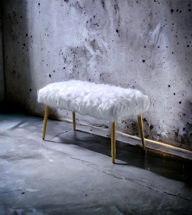 Alt view image 4 of 7 - Bagley II White Faux Fur & Gold Finish Bench