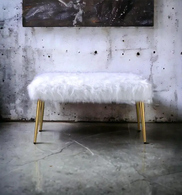 Alt view image 7 of 7 - Bagley II White Faux Fur & Gold Finish Bench