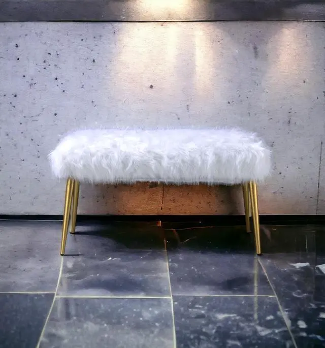 Alt view image 5 of 7 - Bagley II White Faux Fur & Gold Finish Bench