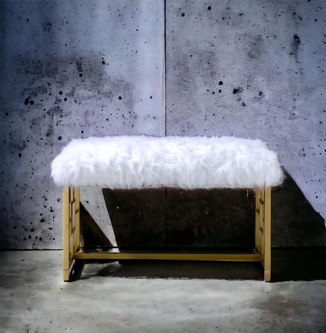 Alt view image 3 of 7 - Bagley II White Faux Fur & Gold Finish Bench