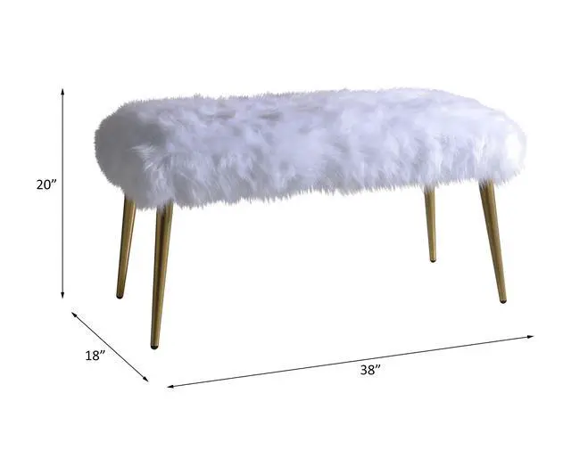 Alt view image 2 of 7 - Bagley II White Faux Fur & Gold Finish Bench