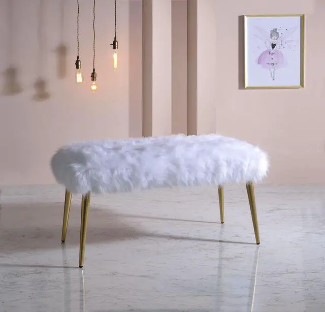 Alt view image 6 of 7 - Bagley II White Faux Fur & Gold Finish Bench