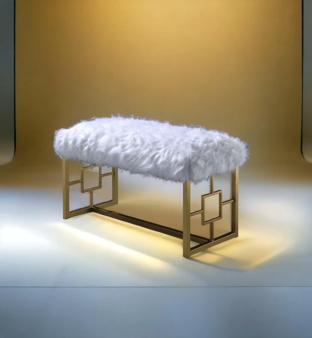 Main image of Bagley II White Faux Fur & Gold Finish Bench