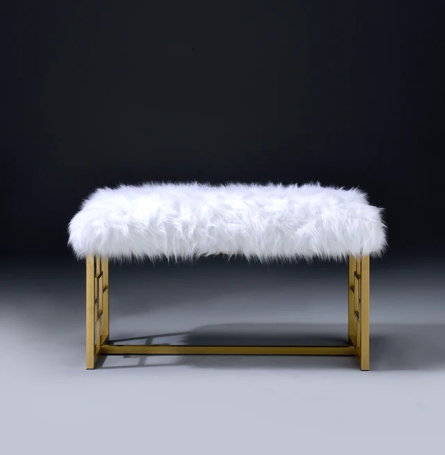 Alt view image 2 of 7 - Bagley II White Faux Fur & Gold Finish Bench