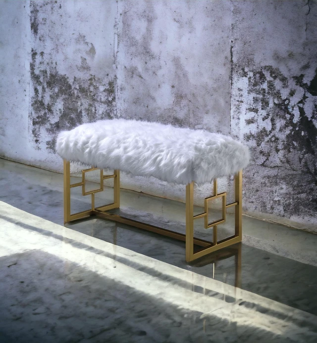 Alt view image 5 of 7 - Bagley II White Faux Fur & Gold Finish Bench