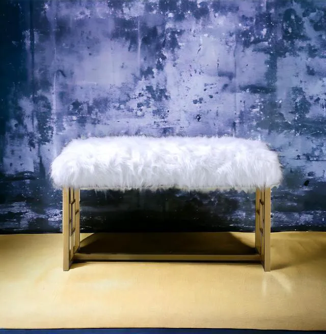 Alt view image 7 of 7 - Bagley II White Faux Fur & Gold Finish Bench