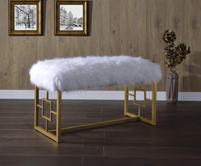 Alt view image 6 of 7 - Bagley II White Faux Fur & Gold Finish Bench
