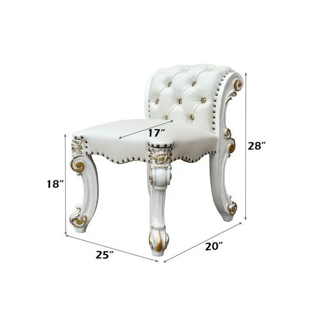 Alt view image 2 of 5 - Vendome Beige Synthetic Leather & Antique Pearl Finish Vanity Stool
