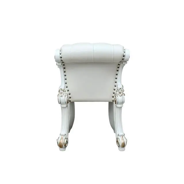 Alt view image 3 of 5 - Vendome Beige Synthetic Leather & Antique Pearl Finish Vanity Stool