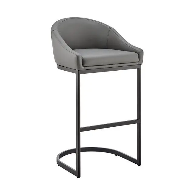Alt view image 2 of 7 - Ambrie Bar Stool in Black Metal with Gray Faux Leather