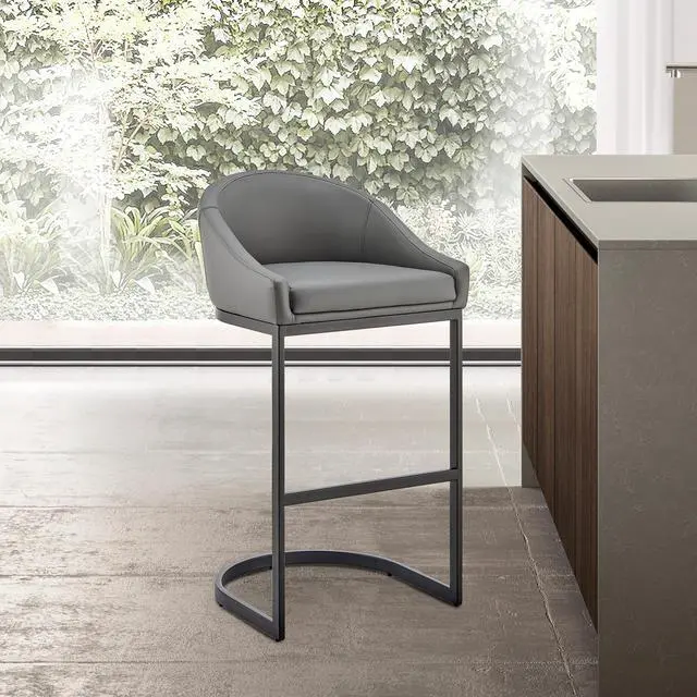 Main image of Ambrie Counter Stool in Black Metal with Gray Faux Leather
