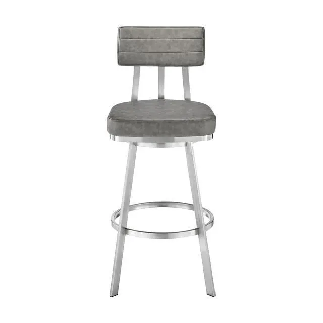 Alt view image 3 of 7 - Verin 30" Swivel Bar Stool in Brushed Stainless Steel with Gray Faux Leather