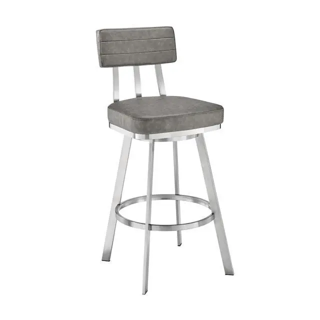 Alt view image 2 of 7 - Verin 30" Swivel Bar Stool in Brushed Stainless Steel with Gray Faux Leather