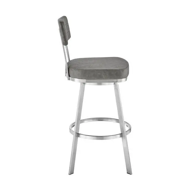 Alt view image 4 of 7 - Verin 30" Swivel Bar Stool in Brushed Stainless Steel with Gray Faux Leather