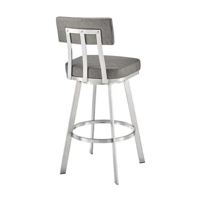 Alt view image 6 of 7 - Verin 30" Swivel Bar Stool in Brushed Stainless Steel with Gray Faux Leather