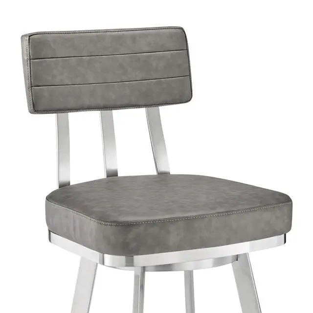 Alt view image 7 of 7 - Verin 30" Swivel Bar Stool in Brushed Stainless Steel with Gray Faux Leather