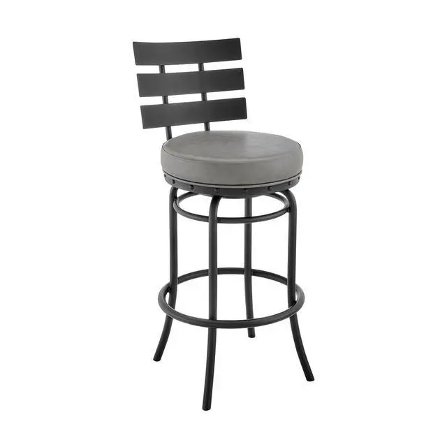 Alt view image 2 of 7 - Xelora Swivel Counter or Bar Stool in Black Finish with Gray Faux Leather