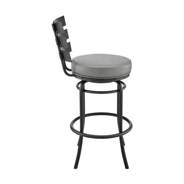 Alt view image 4 of 7 - Xelora Swivel Counter or Bar Stool in Black Finish with Gray Faux Leather