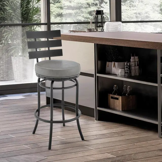 Main image of Xelora Swivel Counter or Bar Stool in Black Finish with Gray Faux Leather