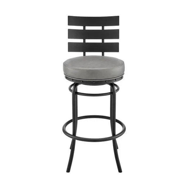 Alt view image 3 of 7 - Xelora Swivel Counter or Bar Stool in Black Finish with Gray Faux Leather