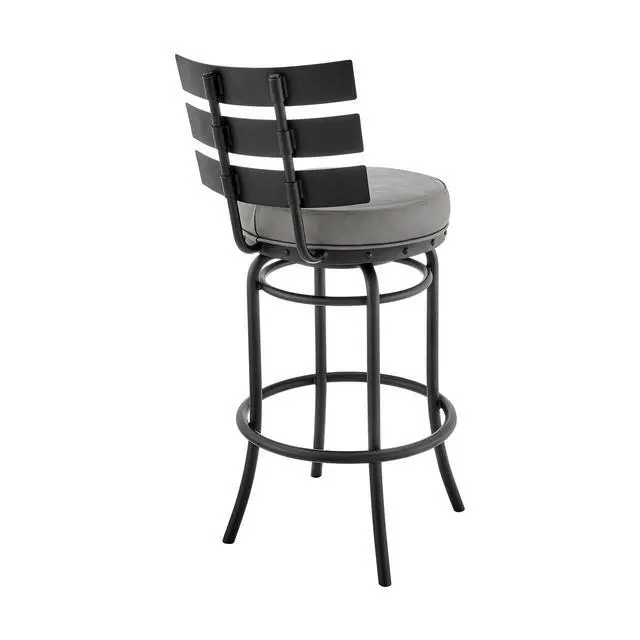Alt view image 5 of 7 - Xelora Swivel Counter or Bar Stool in Black Finish with Gray Faux Leather