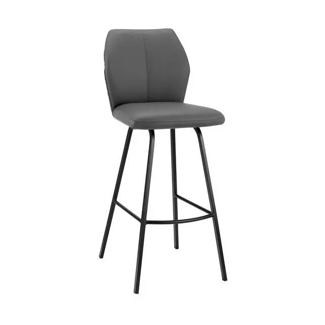Alt view image 2 of 7 - Mirano Gray Faux Leather and Black Metal 26" Counter Stool